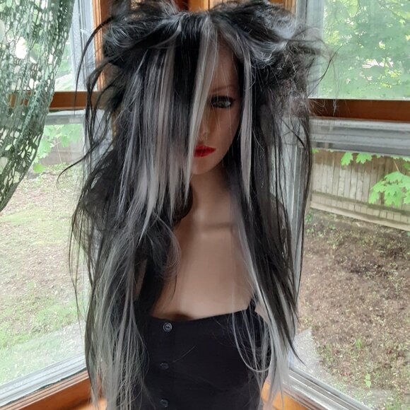 Emo gothic scene wig gray and black bat nest wig human hair blend with synthetic - Picture 5 of 7